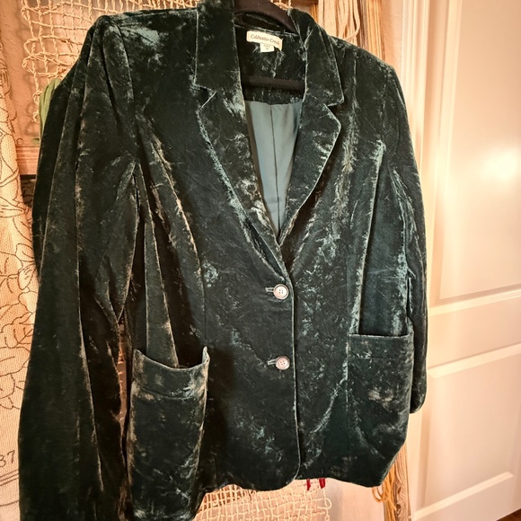 Washable Coldwater Creek Crushed Velvet Dark Green Velvet Blazer - 14 - Picture 16 of 16